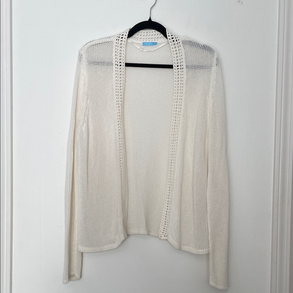Lightweight Open-Knit Cream Linen Blend Cardigan Sweater size Large